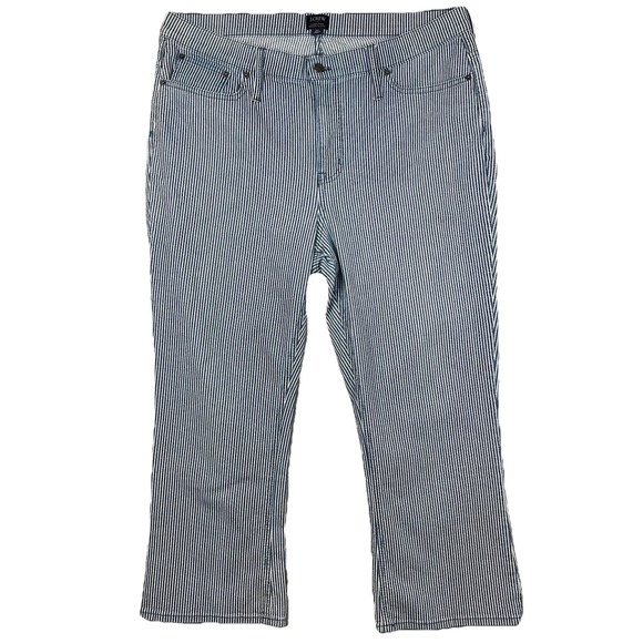 J. Crew Denim - J. Crew Factory Navy Blue White Pin Striped High Rise Crop Flare Jeans Women 34